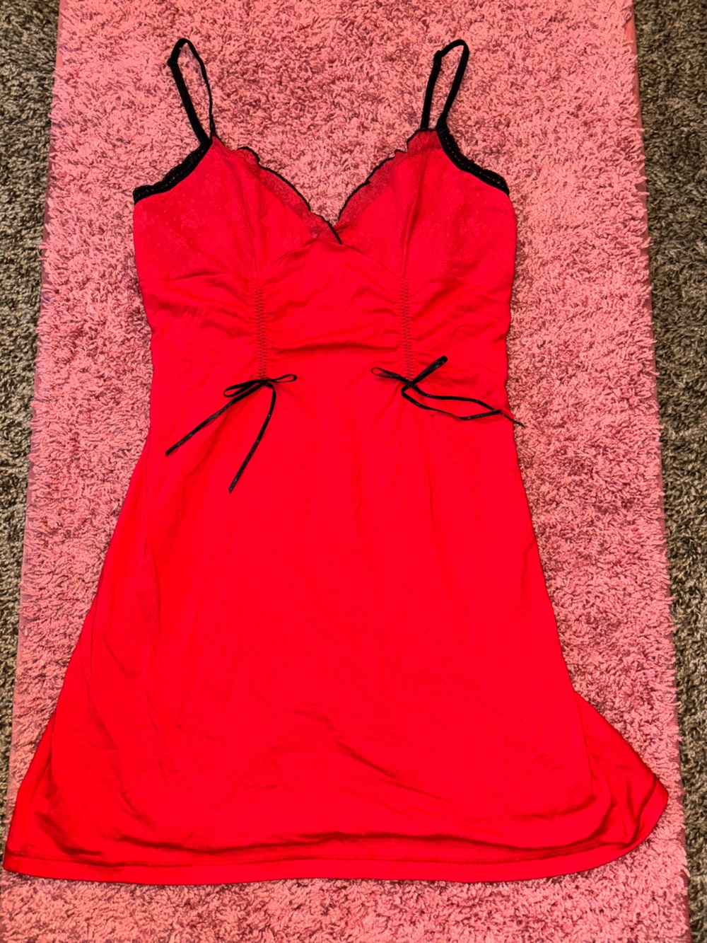 Victoria's Secret Red Slip with Black Lace Trim